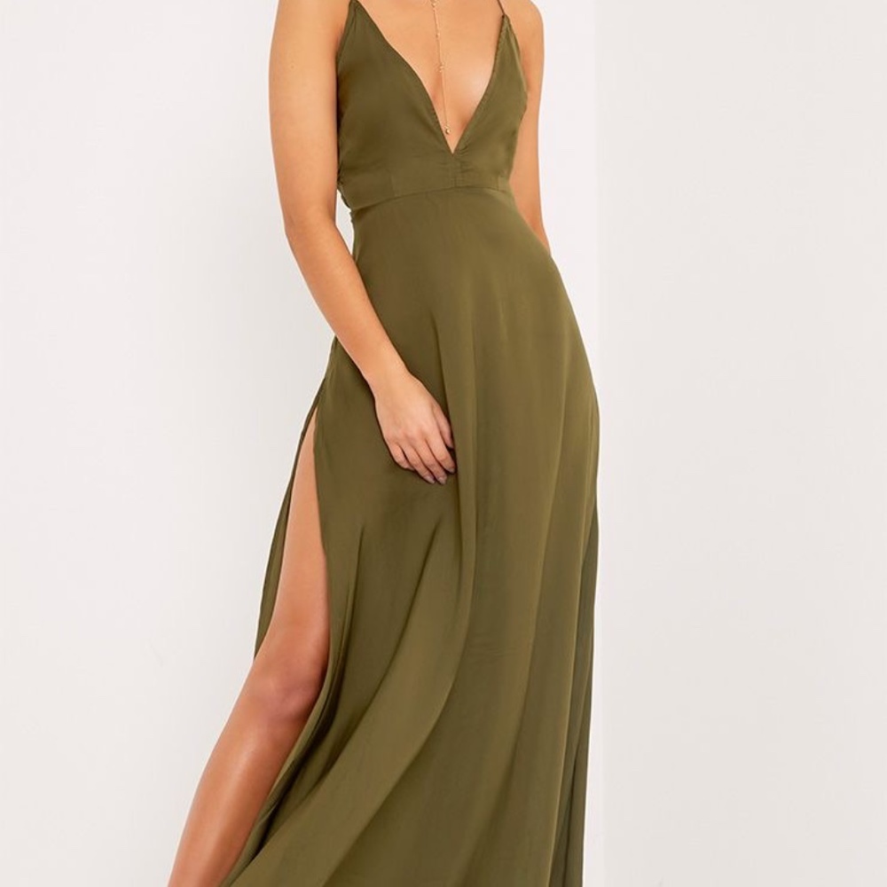 NTW Beccie Khaki Strappy Back Maxi Dress